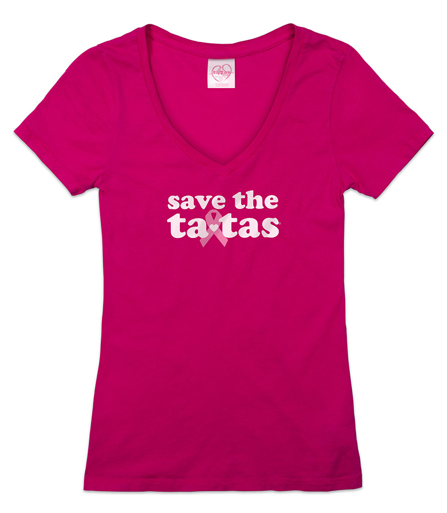 Save the Ta-Tas ® Hot pink, Short Sleeve Vee-Neck Tee.